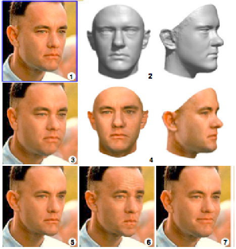 9 images showing various techniques on a model derived interactively from a single photo